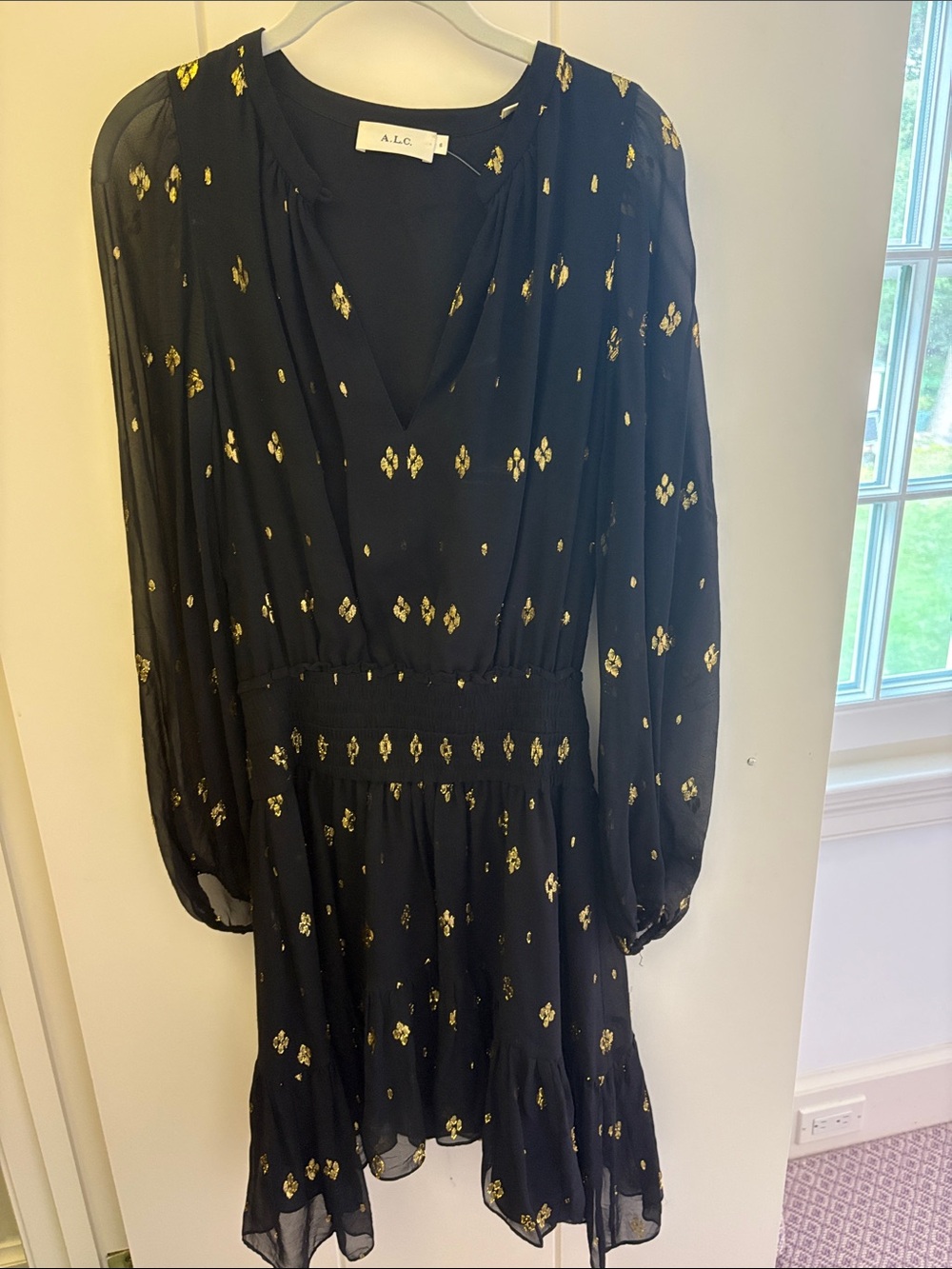 A.L.C. Black Mini Dress with Gold Foil Motif